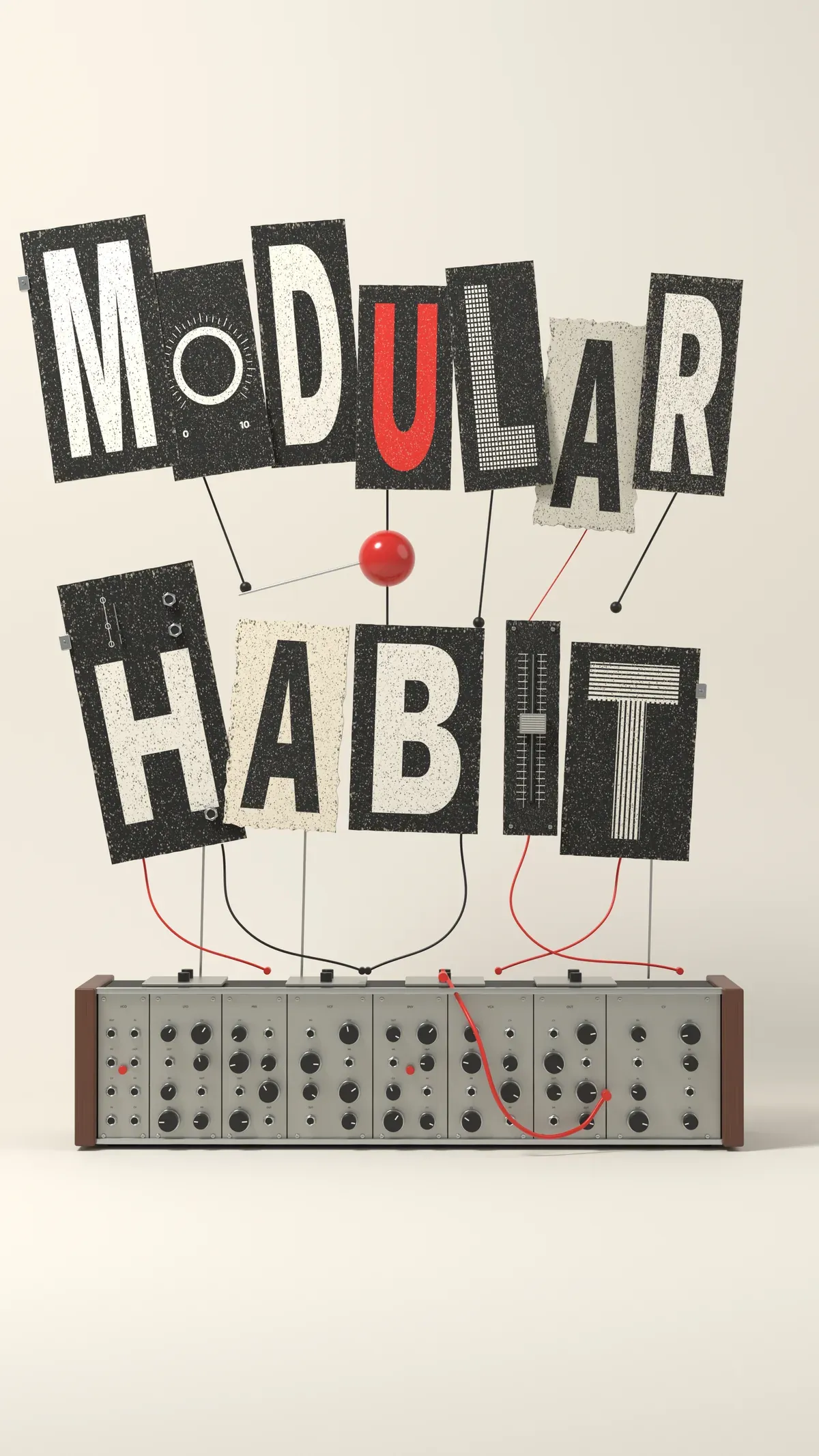 Render of MODULAR HABIT letter panels standing on top of modules