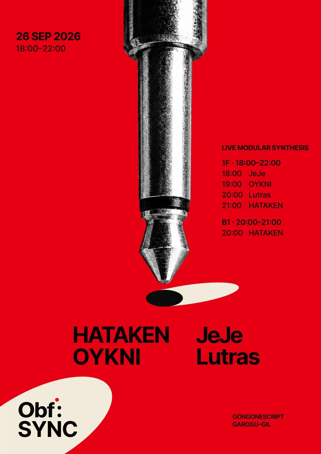 Obf : SYNC poster with a giant TS cable plug descending against a red background